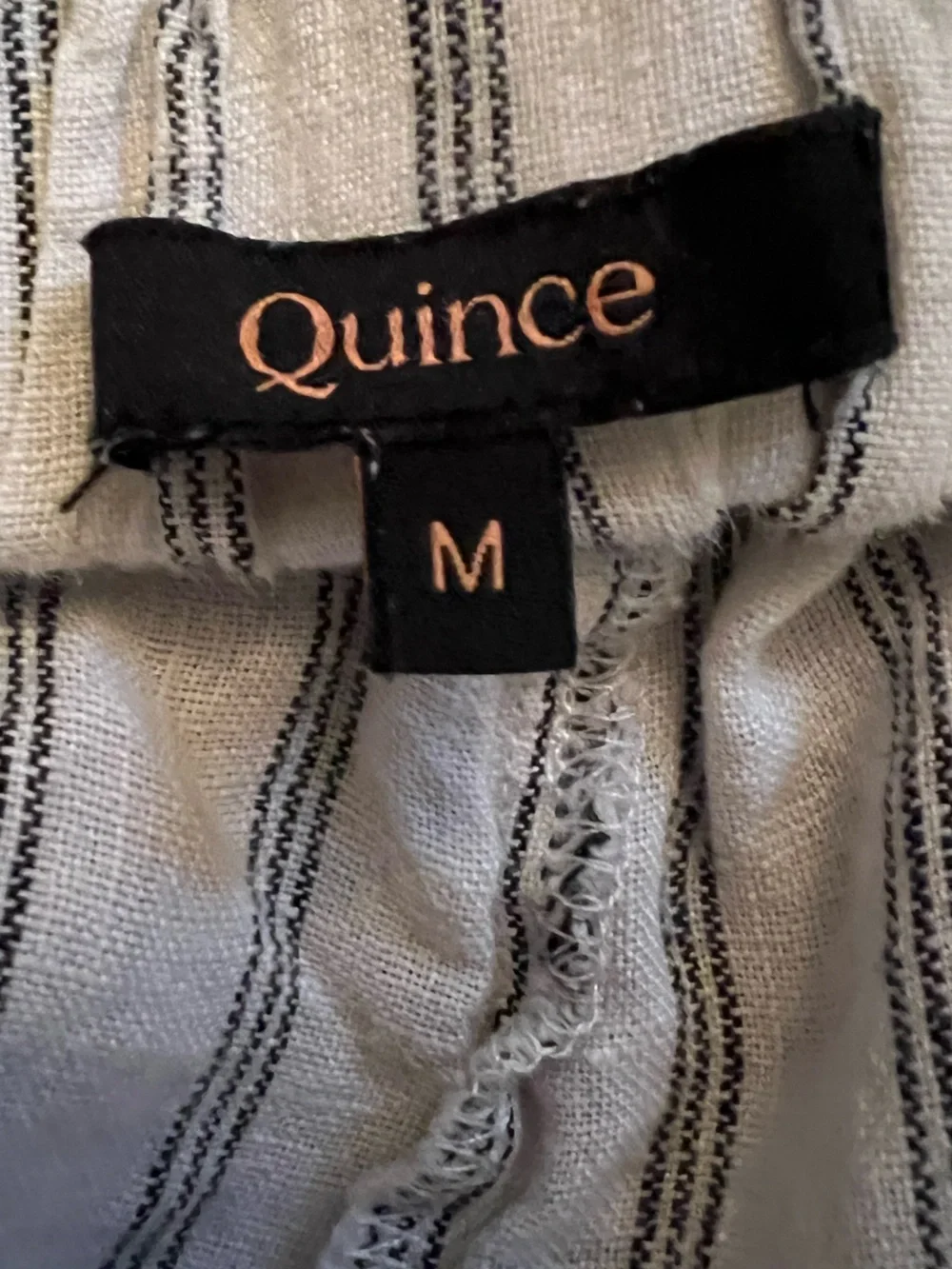 Quince 100% European Linen Tapered Ankle Pull On Pants M Coastal Stripe Pockets